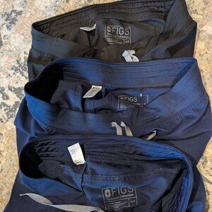 3 pairs of Figs size M scrub pants 2 navy,1 black